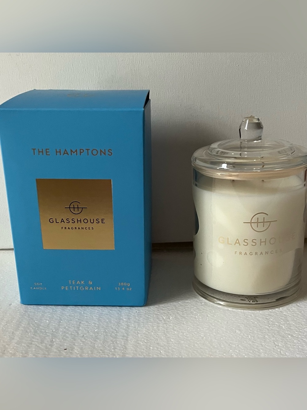 Glasshouse Fragrance “The Hamptons” Soy Candle 13.4 oz | Teak & Petitgrain | New